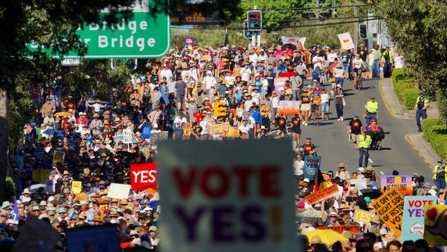 A ‘Walk for Yes’ rally in Sydney on September 17, 2023. Picture: Andrew Leeson/AFP