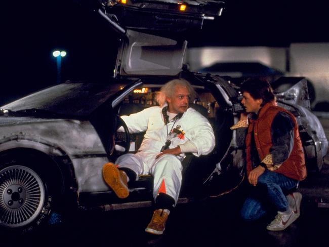 (L-R) Christopher Lloyd as Dr. Emmett Brown and Michael J. Fox as Marty McFly in the 1985 film titled Back to the Future. Picture: Courtesy of Universal Pictures