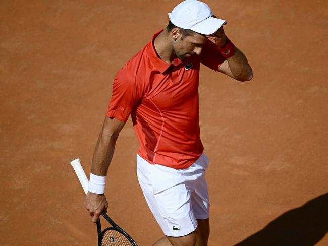 Novak Djokovic struggled he crashed out in the third round of the Rome Open. Picture: Filippo Monteforte/AFP