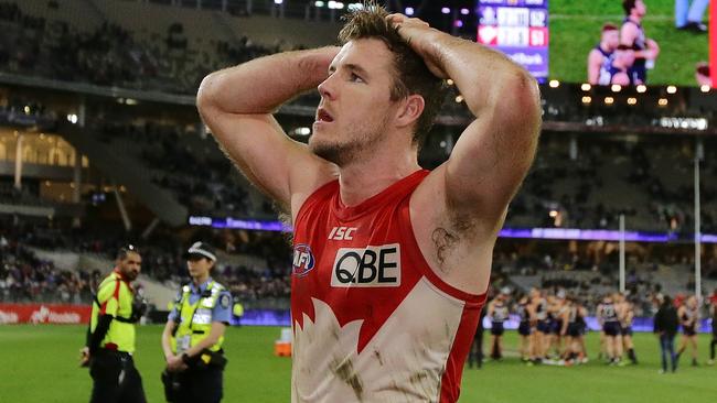 Dejected Swan Luke Parker laments the one-point loss. Picture: AFL Photos/Getty Images