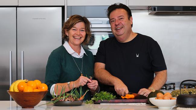 Kath and Peter Gilmore cooking at home in Sydney in 2020. Picture: Gaye Gerard