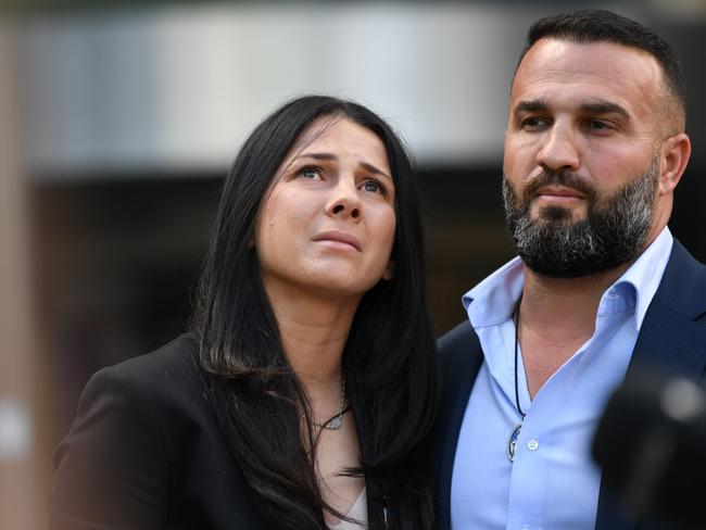 Danny and Leila Abdallah at Parramatta court after the sentencing of Samuel Davidson a driver who killed four kids in the horrific Oatlands crash. Picture: NCA NewsWire / Jeremy Piper