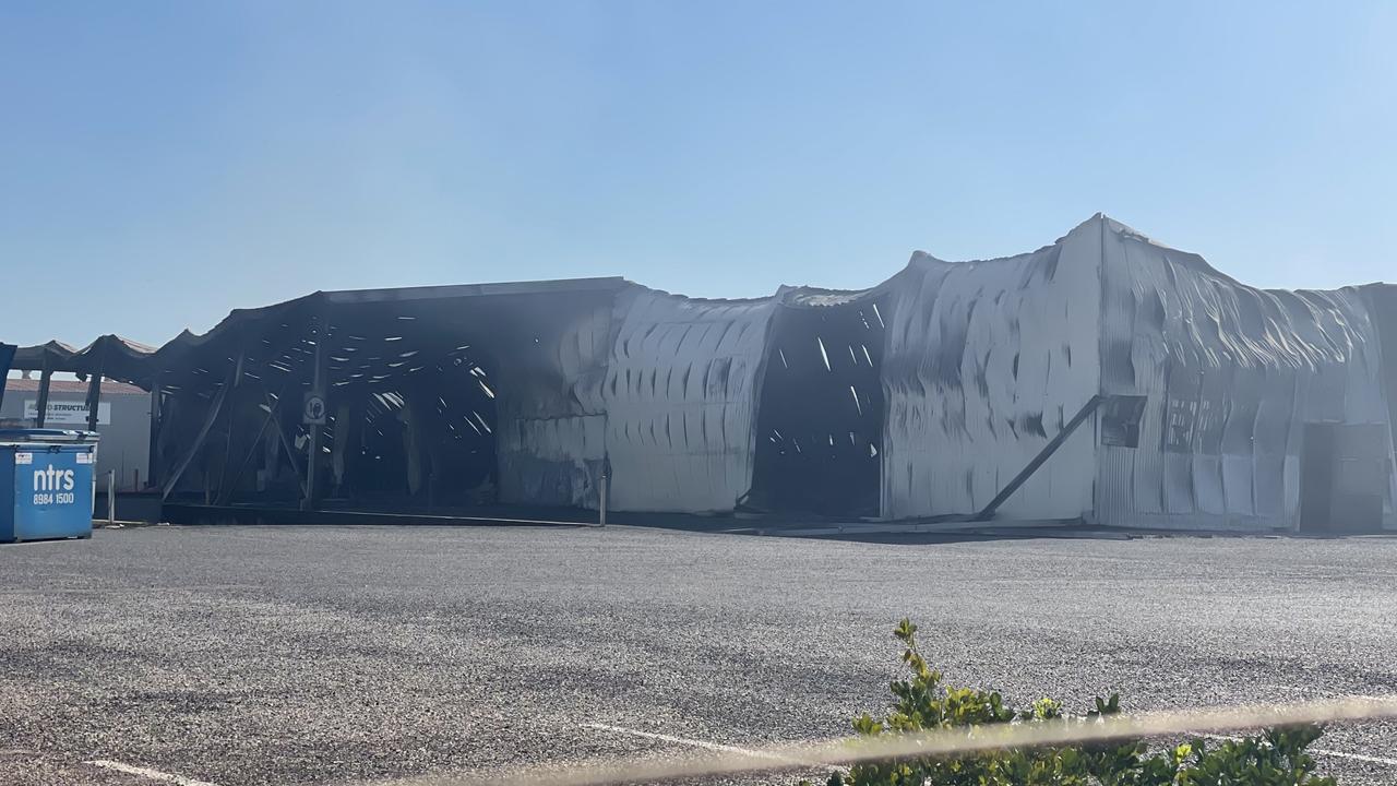 The burnt NT Health medical supply storage facility at Berrimah. Picture: Bethany Griffiths