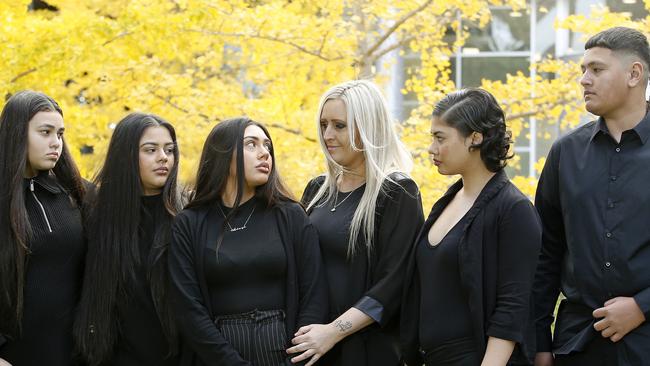 Leticia Chalmers (third from left) outside Parramatta District Court on Monday with her family. Picture: John Appleyard