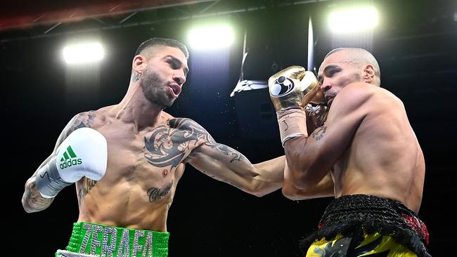 Michael Zerafa lands a punch to Anthony Mundine in March.