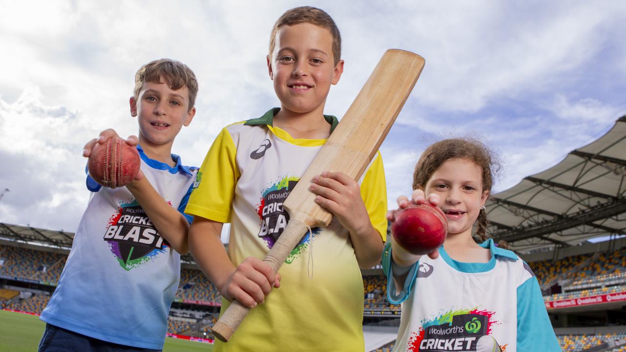 Junior cricket is making a comeback after Covid, with more kids signing up in each of the two seasons since the pandemic began than before, according to the 2021-2022 Australian Cricket Census. Pictured at the Gabba are last year are Matthew Richardson, Alex Wood and Grace Richardson. Picture: Jerad Williams