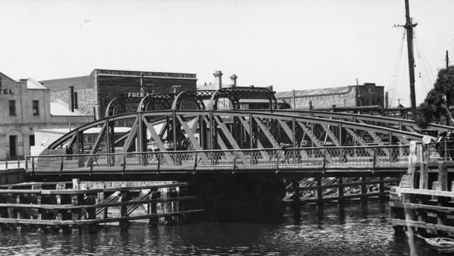 Port Adelaide’s Robinson’s Bridge, demolished in 1935, as it looked in 1930. It was near McLaren Parade. Picture: State Library of South Australia