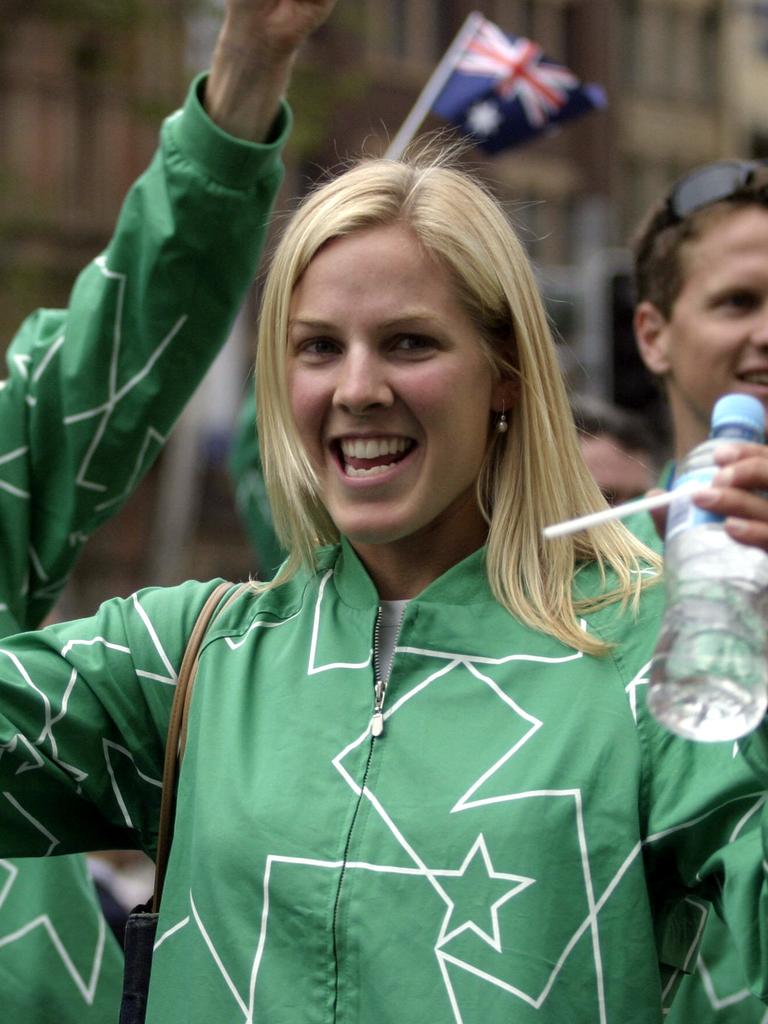 Robbins at the National Welcome Home Parade for the 2004 Australia Olympic Games team, in Sydney.