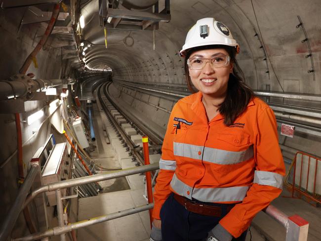 Sharon Hosseni, Crrda area manager, infront of the rail line, Woolloongabba Cross River Rail Station. Picture: Liam Kidston