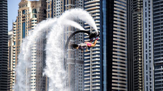 Amazing FlyboardPhotographer: Riyas MuhammedYear: 2018"I captured this photo during the flyboard performance show at Dubai Marina, UAE."Copyright: © Riyas Muhammed, India, Entry, Open, Motion, 2018 Sony World Photography Awards