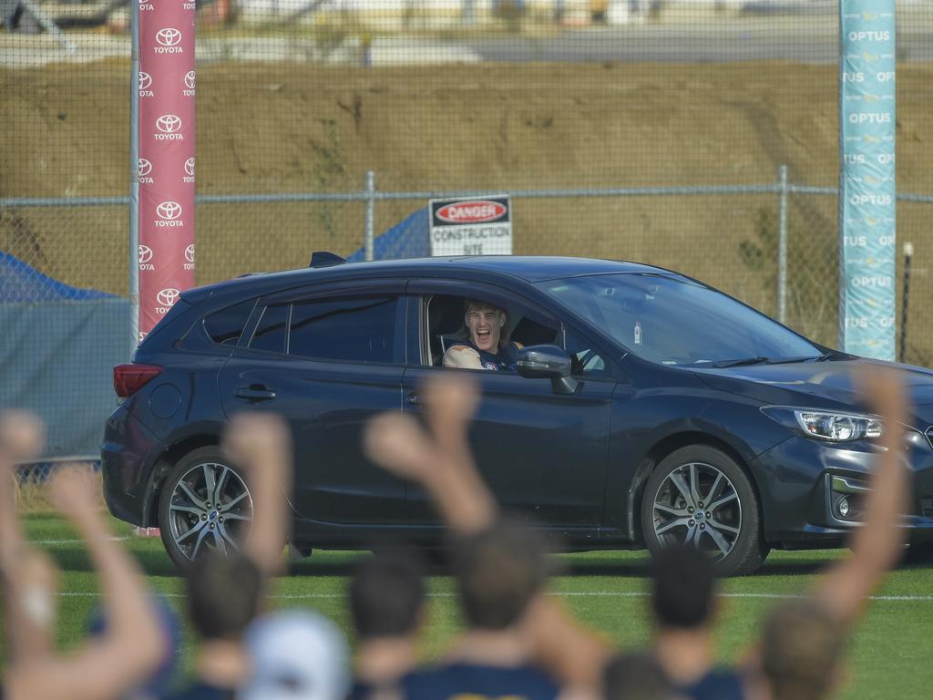Josh Worrell finds out he’s debuting in 2021 after being pranked by teammates. Picture: Roy VanDerVegt.