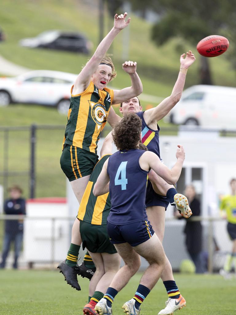 Action from the SATIS football grand final between Guilford Young College and St Patrick’s College. Picture: Chris Kidd