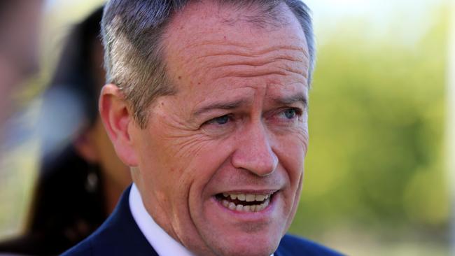 Opposition leader Bill Shorten speaks to media after a visit to Hughes Primary School in Canberra ahead of tonight's Budget-in-Reply Speech in Parliament.
