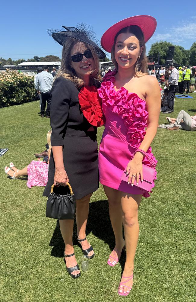 Melinda and Savannah Casella at the Melbourne Cup at Flemington Racecourse on November 5, 2024. Picture: Phillippa Butt