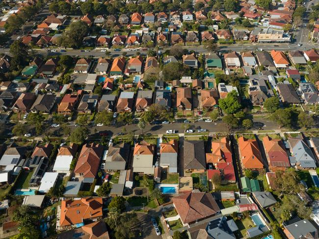 SYDNEY, AUSTRALIA - NewsWire Photos SEPTEMBER 14 2023. Generic housing & real estate house generics. Pic shows aerial view of suburban rooftops in Summer Hill, taken by drone. Picture: NCA NewsWire / Max Mason-Hubers