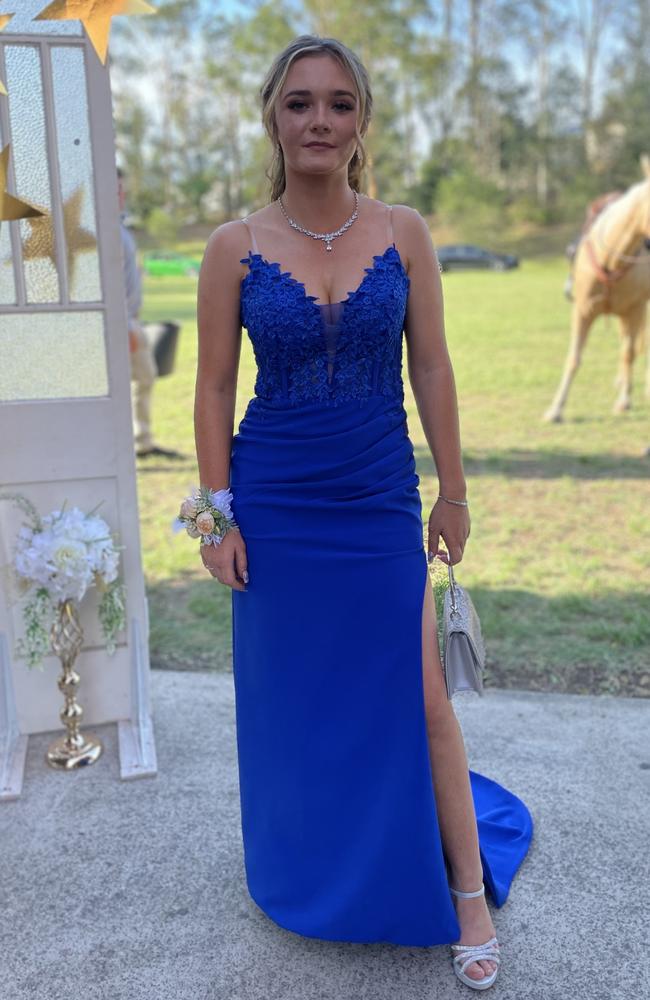 Ivy Sutherland arrives at the 2024 Gympie State High School graduation formal.