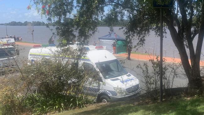 Police and SES at the Manning River after Mr Clark’s death.