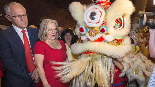 Prime Minister Malcolm Turnbull and his wife Lucy during Chinese New Year celebrations in Melbourne. Picture: Sarah Matray