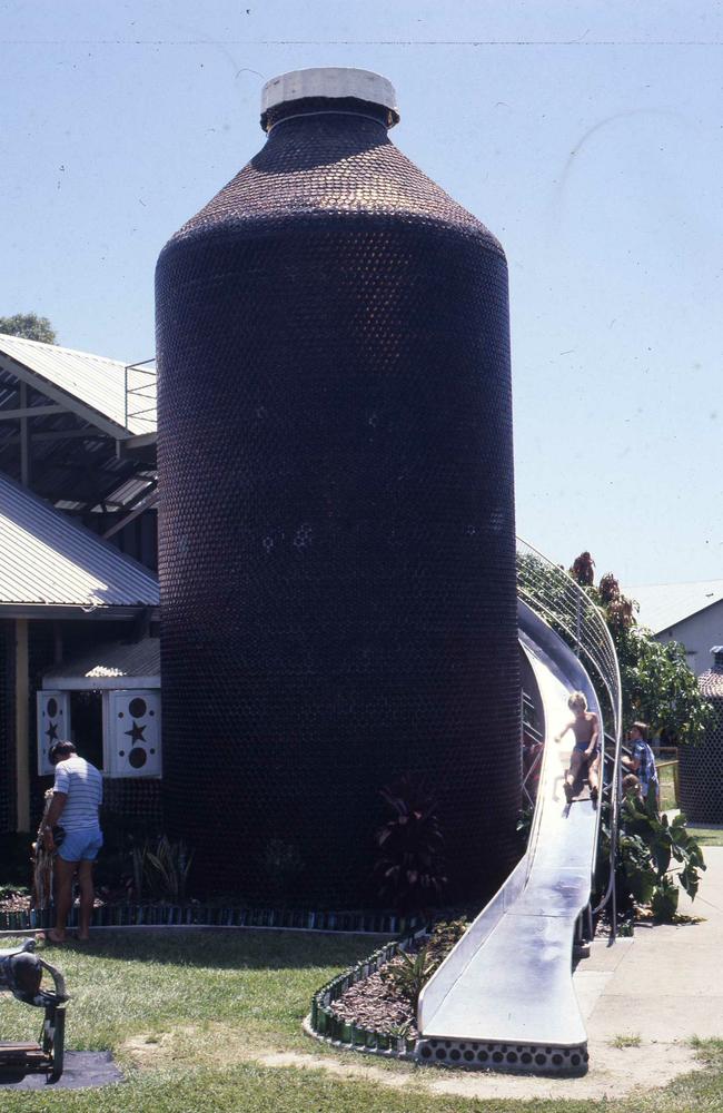 Big Stubby beside Tewantin's House of Bottles is almost 9m high and was built from 17,000 beer bottles – all empty. Picture: Geoff McLachlan