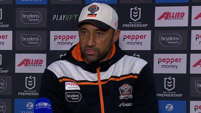 Benji Marshall has torn his side to shreds, with the rookie boss going nuclear after the Tigers capitulated to lose 58-6 to keep them rooted to the foot of the table.