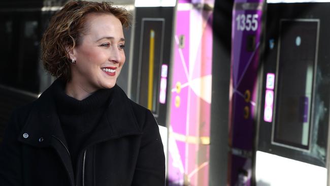 Public Transport minister Gabrielle Williams during a visit to Geelong train station. Picture: Alison Wynd