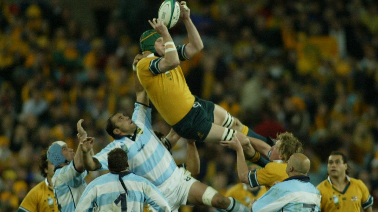 David Giffin playing for the Wallabies against Argentina in the 2003 Rugby World Cup. Picture: Mark Evans