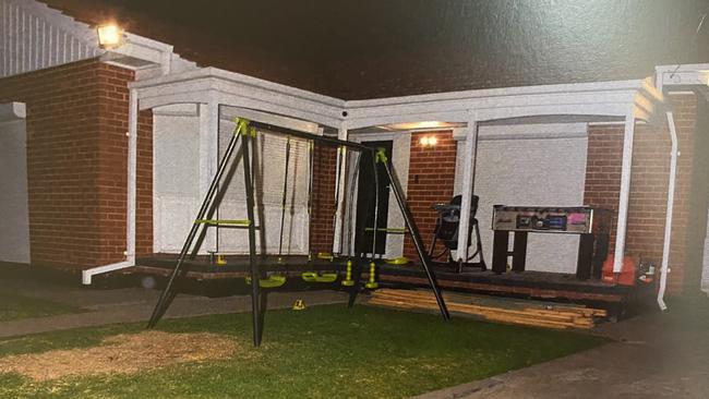 The front of the home, with visible child’s play equipment. Picture: District Court