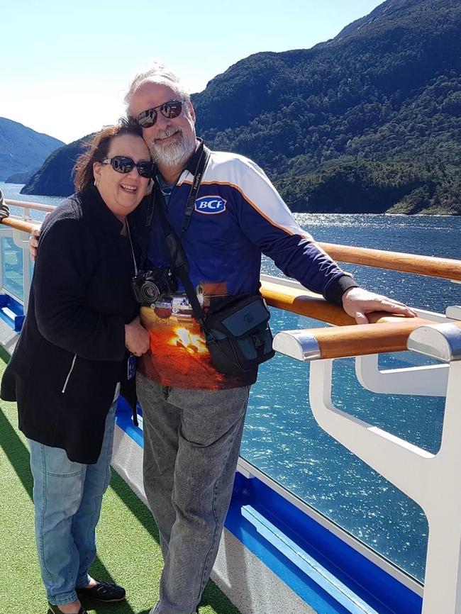 Linda Lavender with husband Stephen aboard the Ruby Princess. Picture: Supplied by family