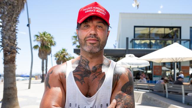 Ange was told by staff at Captain Baxter to remove his MAGA hat because it incited political trouble.Angelo has been a regular at the venue and was very disappointed. Pictured outside Captain Baxter St Kilda. Picture: Jason Edwards