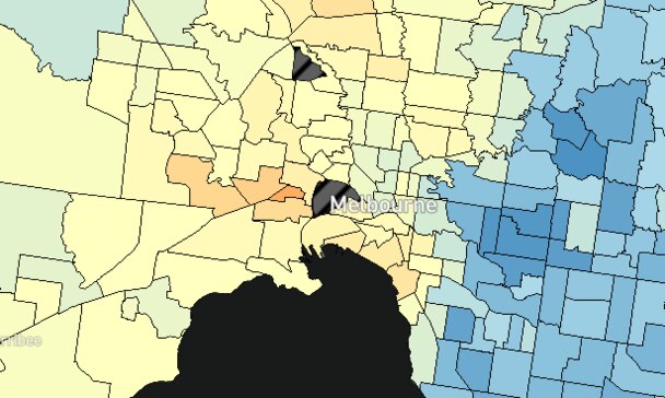 Kingsville and Seddon, the dark orange patch, are the worst areas in the state for cervical cancer.