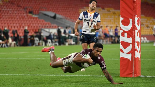 Jason Saab's runaway try turned the tide dramatically in the first half. Image: NRL Photos