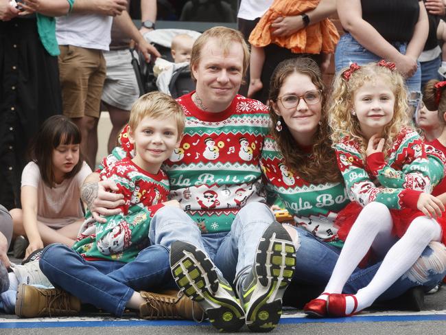 The Smith family L-R Zayden 8, Brady, Kiani with Alexa 5. Hobart Christmas Pageant 2024. Picture: Nikki Davis-Jones