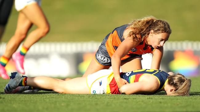 Ailish Considine was concussed after being tackled byGiant Tarni Evans in Round 2. Picture: Mark Kolbe/Getty Images