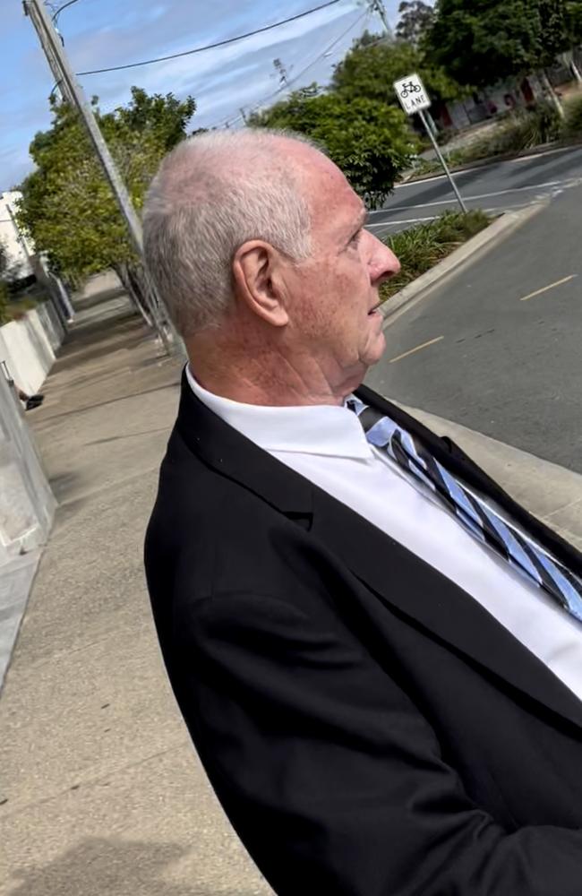 Eagleby aged care resident James Nelson, 74, leaves Beenleigh Magistrates Court after pleading guilty to his second offence of seriously assaulting a person over 60 years of age. Picture: Marcel Baum.