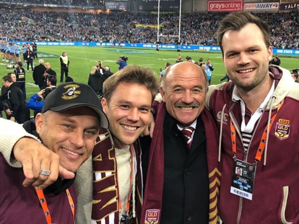 Mitch Lewis (far right) loves his rugby league.