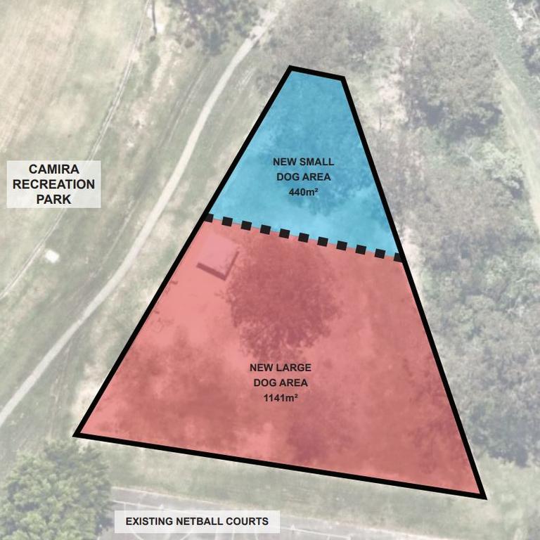 The existing Camira dog park will temporarily be divided to separate the small and large dogs.