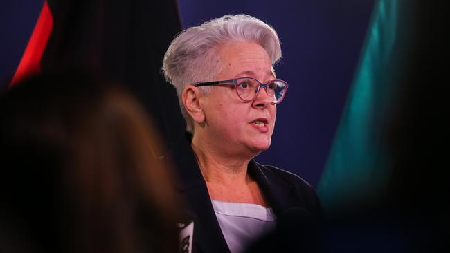 NSW Energy Minister Penny Sharpe addresses the media in Sydney to announce the government’s response to the electricity supply report. Picture: Gaye Gerard