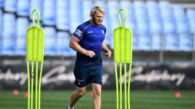 Aiden Tolman during a Canterbury-Bankstown Bulldogs NRL training session at Belmore in Sydney, Thursday, June 4, 2020. (AAP Image/Joel Carrett) NO ARCHIVING