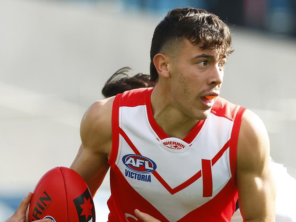 Massimo D’Ambrossio in action for the Young Guns. He suffered a shoulder injury while playing for Richmond’s VFL side. Picture: Daniel Pockett/AFL Photos/via Getty Images