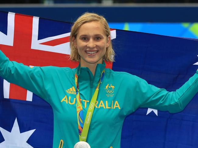 Rio Olympics 2016. The Finals and Semifinals of the swimming on day 05, at the Olympic Aquatic Centre in Rio de Janeiro, Brazil. Madeline Groves with her Silver Medal for the Women's 200m Butterfly. Picture: Alex Coppel.