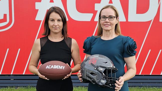 NFL Australia and New Zealand general manager Charlotte Offord (left) and A.B. Paterson College Principal Joanne Sheehy. Picture: Supplied by A.B. Paterson College