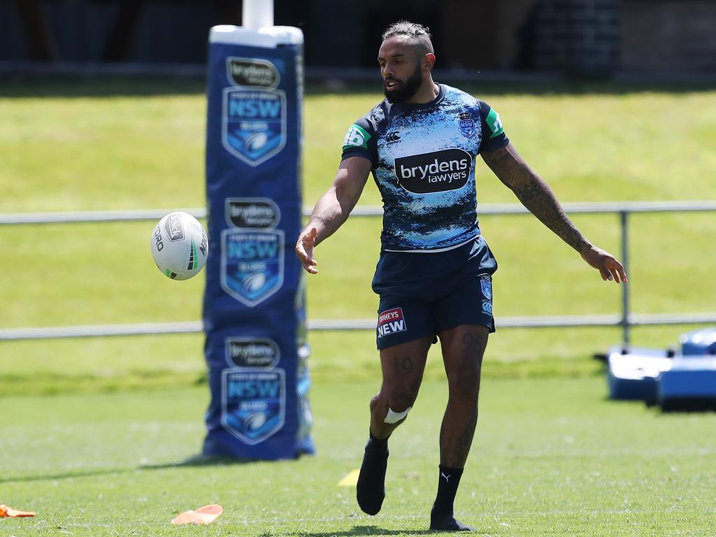 NSW Blues Origin Team are training on the Central Coast again today after their game two victory this week. Pictured is Josh Addo-Carr. Picture: David Swift