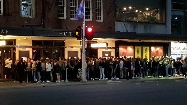 The queue outside the Golden Sheaf in Double Bay which sparked outrage. Picture: Supplied