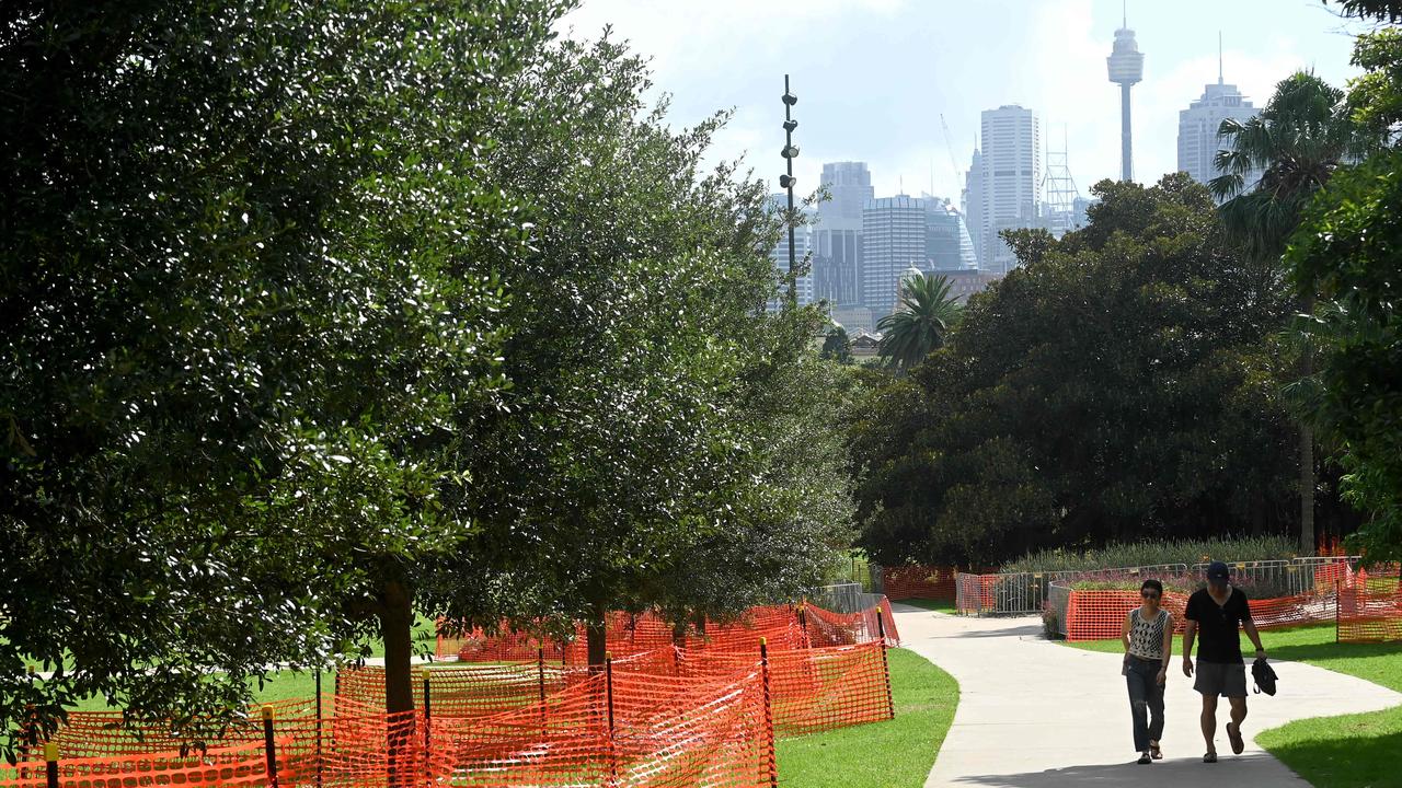 Orange tape covers Victoria Park with Sydney’s skyline in the background. Picture: NCA NewsWire / Jeremy Piper