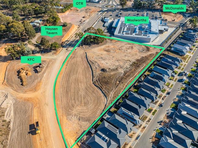 About 1.3ha of land along Heysen Boulevard in Mount Barker has hit the market near the new Woolworths. Picture: Supplied