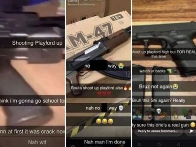 Three alleged Snapchat shooting threats made across Sunday and Monday and targeting Playford International College. Pictures: Supplied