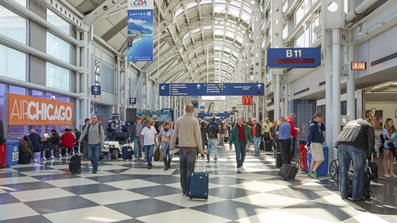 Chicago’s O’Hare International Airport where Marilyn Hartman attempted to board a plane without travel documents. Picture: Supplied