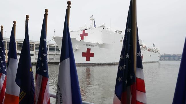 The USNS Comfort hospital ship docked in New York. Picture: AFP,