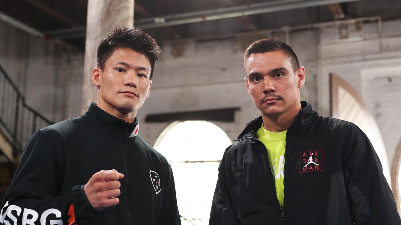 SYDNEY, AUSTRALIA - NOVEMBER 11: Tim Tszyu and Takeshi Inoue pose during a press conference at Carriageworks on November 11, 2021 in Sydney, Australia. (Photo by Mark Metcalfe/Getty Images)