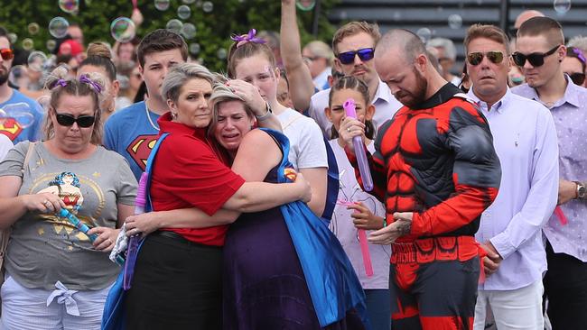 Family and friends at the funeral for little Paige Skarratts. Picture Glenn Hampson.